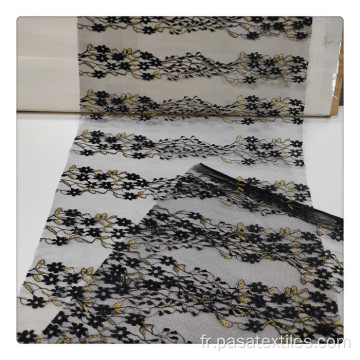 Black Gold Lurex Lace Fabric Dernière la dentelle africaine de qualité bon marché Touche douce